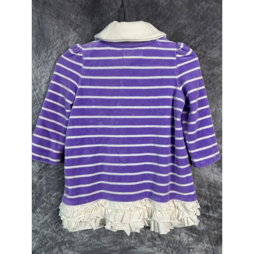 Ralph Lauren Velour Dress Sz 6M Purple Lavender Striped Ruffle Shawl Collar